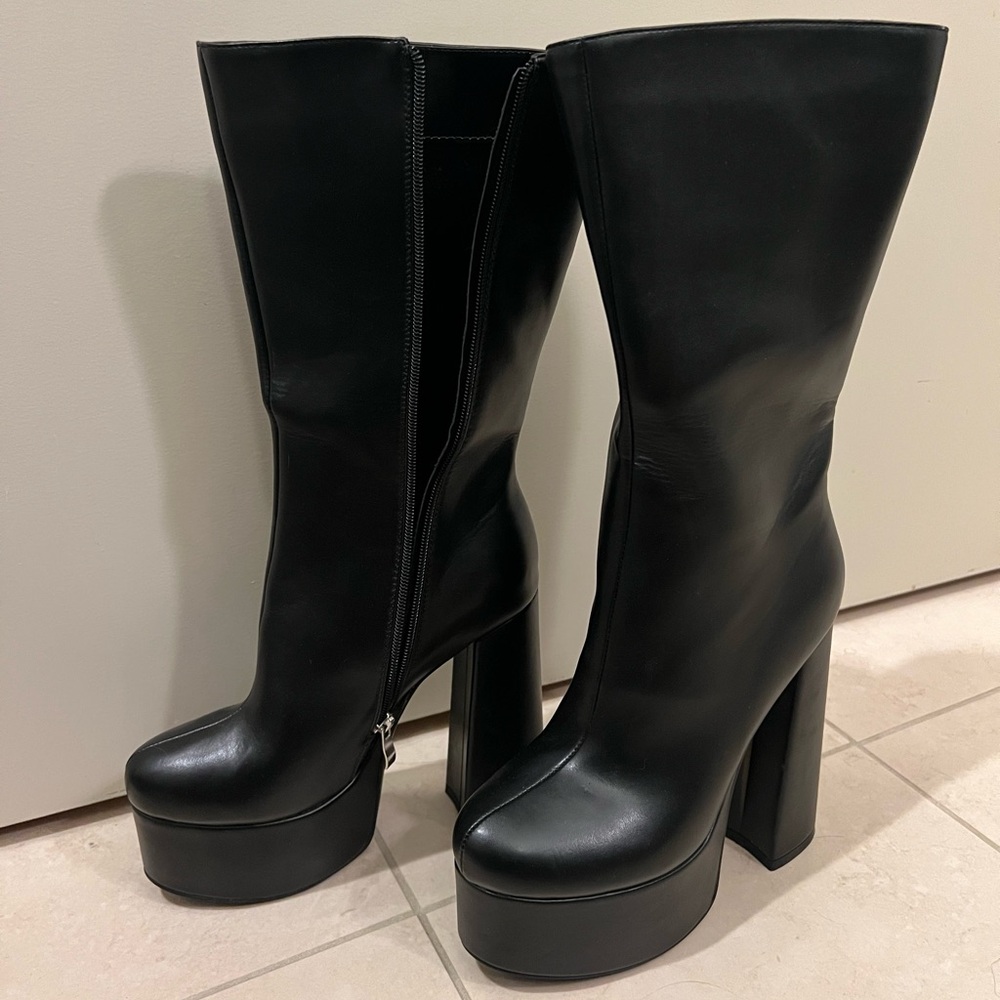 Black zip platform go-go boots